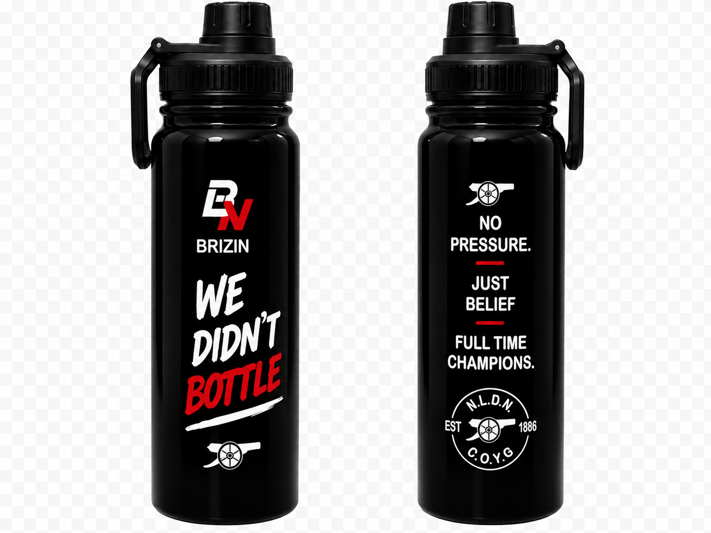 Black BRIZIN signature flask, front and back view